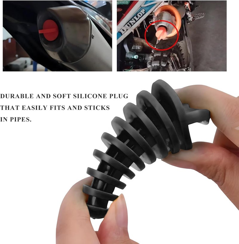 MUQIDA 2 PCS Muffler Exhaust Wash Plug, 0.6"-1.5" Motorcycle Exhaust Tail Pipe Washing Plug with Streamer, Rubber Silencer Wash Protector for 2 Stroke Motorcycle Dirt Bike ATV (Black) - Image 5